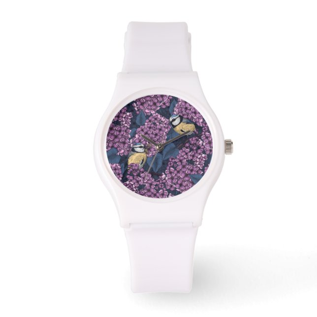 Birds in violet lilac garden watch (Front)