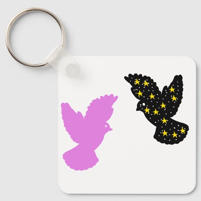 Birds Keychain – Paired Sky Creatures Silhouette (Front)