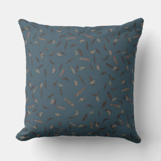 Birds Leaves Dusty Blue Terracotta & Brown Cushion