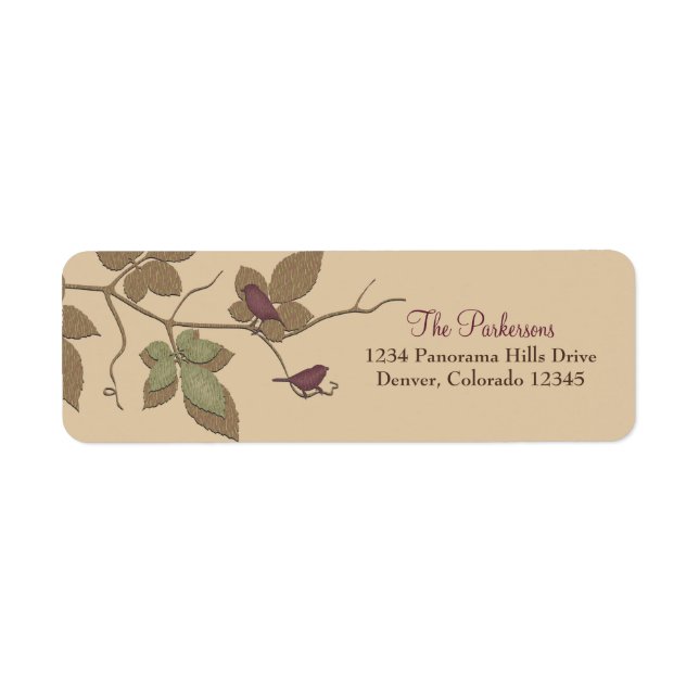 Birds Leaves Purple Fall Wedding Return Address (Front)