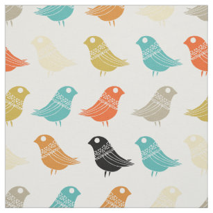 Birds Mid Century Modern Colorful Retro Pattern Fabric