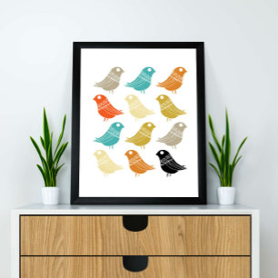 Birds Mid Century Modern Colourful Retro Poster