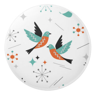 Birds Modern Mid Century Retro Atomic Ceramic Knob