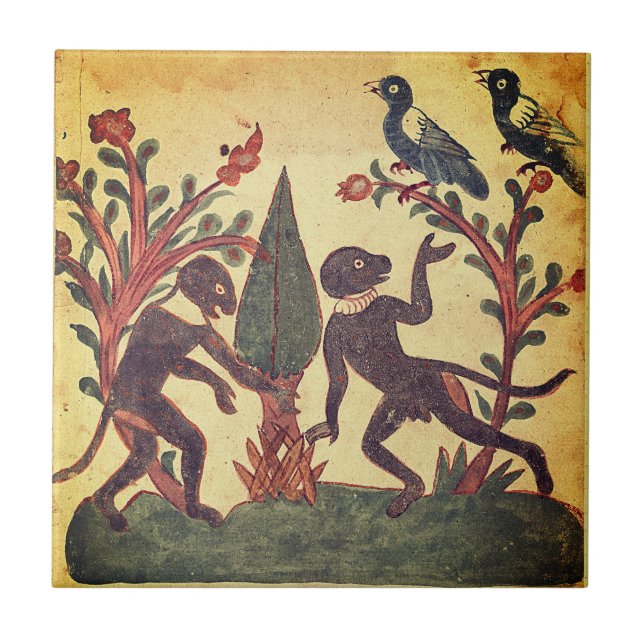 Birds Monkey Glow Worm Indian Renaissance Fable Tile (Front)