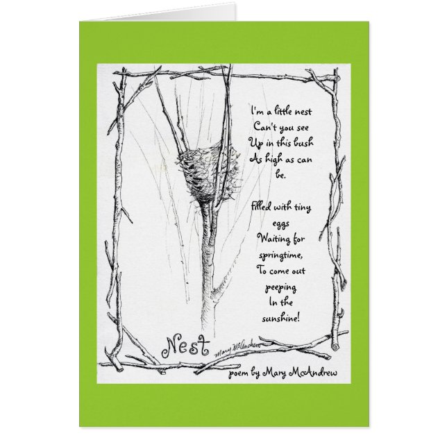 Birds Nest in Winter sketch in ink with poem (Front)