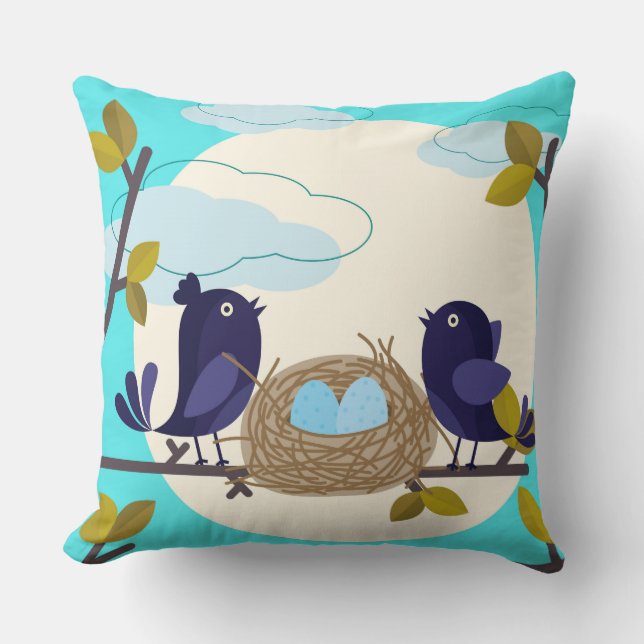 Birds Nest Throw Pillow (Front)