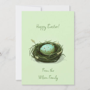 Bird's Nest With Blue Speckled Egg Custom Easter Holiday Card