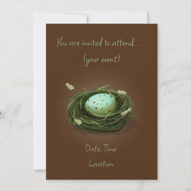 Bird's Nest With Blue Speckled Egg Custom Invitation (Front)