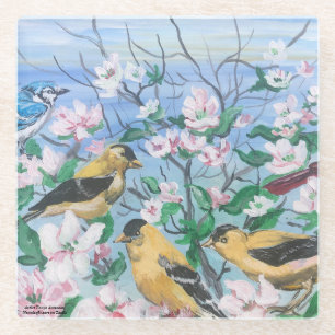 Birds New Collection Original Hand Painted Art  Glass Coaster