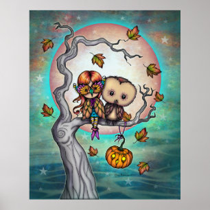 Birds of a Feather Cute Girl in Mask and Owl  Poster