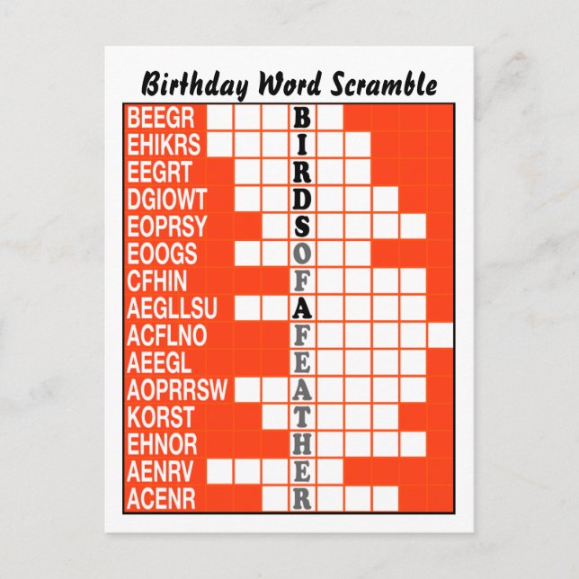 Birds of a Feather Word Scramble Postcard (Front)