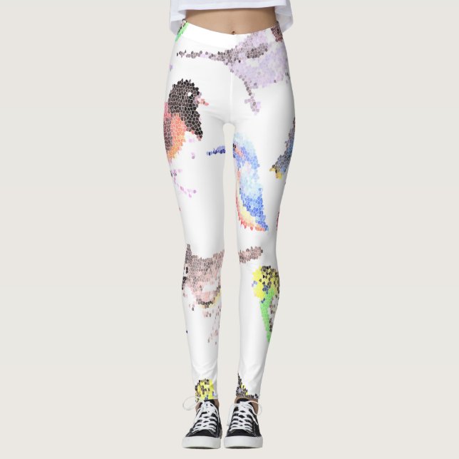 Birds of America- pets and wild birds mosaic Leggings (Front)