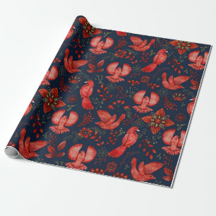  birds of enchanted forests Christmas wrapping red Wrapping Paper