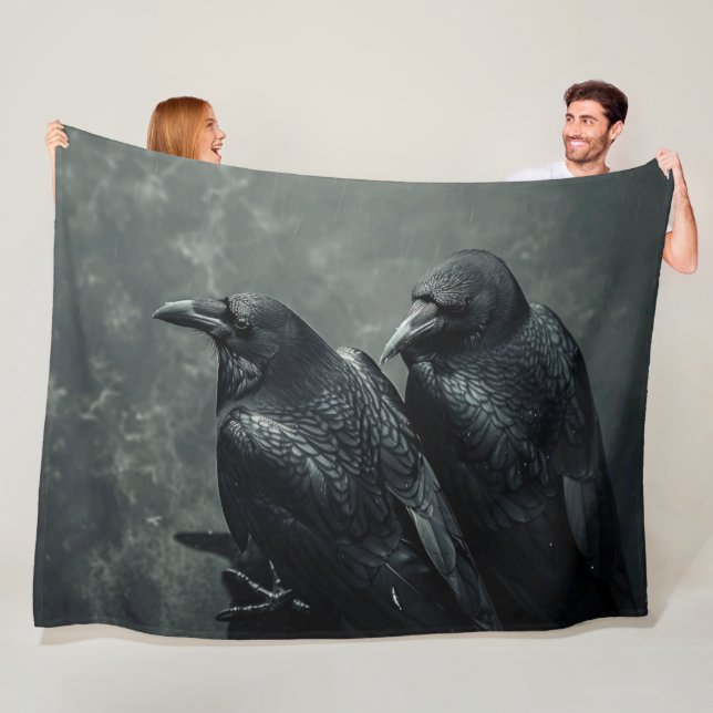 Birds of Feather Pair of  Crows, Ravens Fleece Blanket (In Situ)