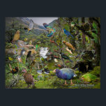 Birds of New Zealand art poster<br><div class="desc">A large 61X45 cm poster featuring New Zealand's native birds. Including both the English and te reo Maori titles under each bird to help learn the names of the numerous amazing species that inhabit the New Zealand bush. From the secretive and nocturnal Kiwi to the often bold and raucous Tui...</div>