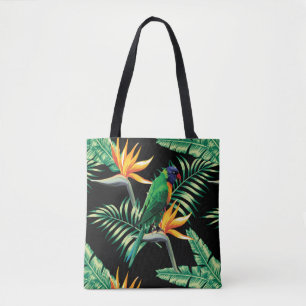 Birds Of Paradise And Cute Parrot Illustration Tote Bag