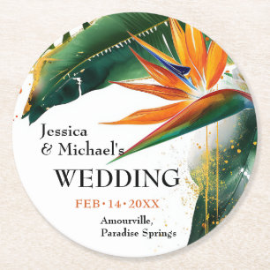 Birds of Paradise Bliss Round Paper Coaster
