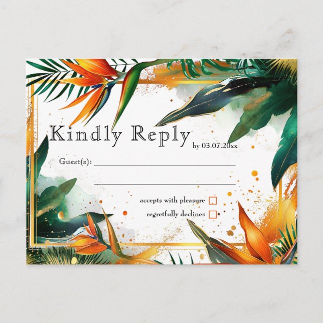 Birds of Paradise Bliss RSVP Invitation Postcard (Front)