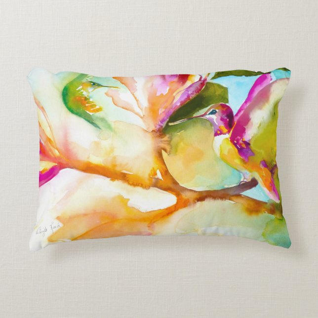 Birds of Paradise Hummingbird Print Decorative Cushion (Front)