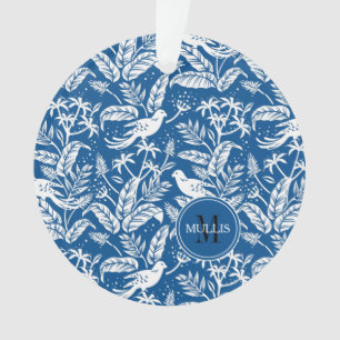 Birds Of Paradise Pattern Blue & White Monogram Ornament