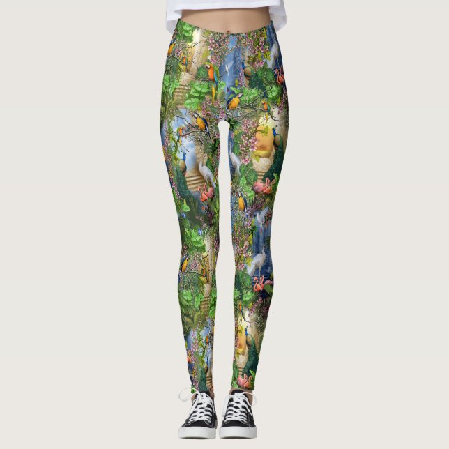 Birds of Paradise Repeat Print Leggings (Front)