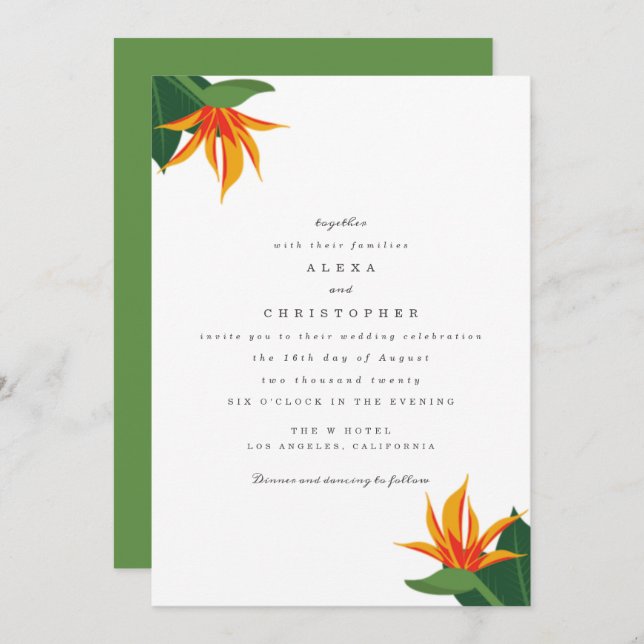 Birds of Paradise Tropical Beach Wedding Invite (Front/Back)