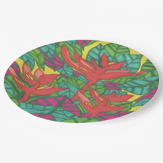 Birds of Paradise Tropical Paper Plate (Angled)
