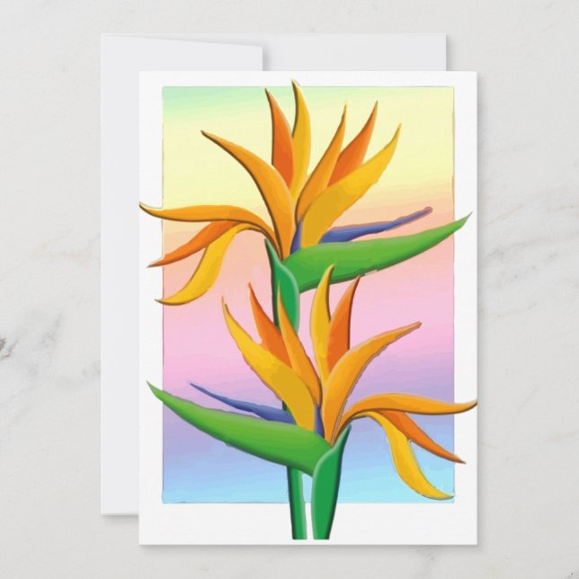 Birds of Paradise with Pastel Rainbow Background Invitation (Front)