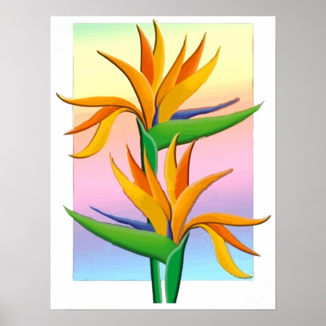 Birds of Paradise with Pastel Rainbow Background Poster (Front)