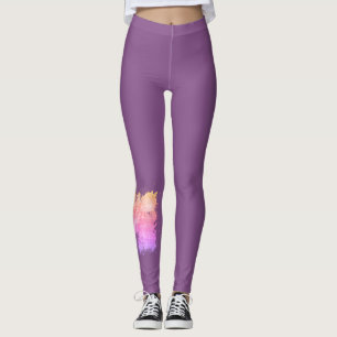 Birds Off The Wire - Plum with Peach and Pink Leggings