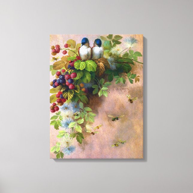 Birds on a Berry Vine Canvas Print (Front)