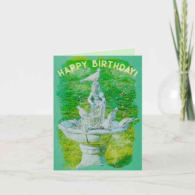 BIRDS on a birdbath having water fun funny. Card (Front)