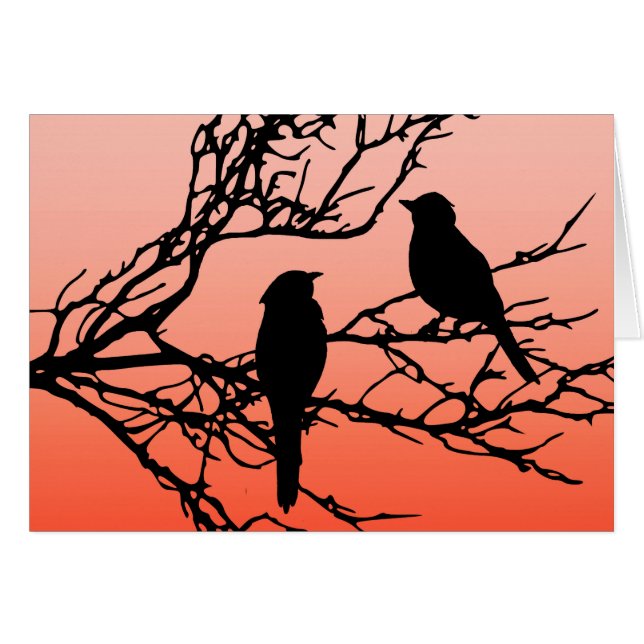 Birds on a Branch, Black Against Sunset Orange (Front Horizontal)