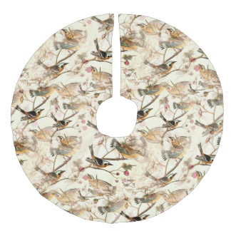 Birds on a Branch Faux Linen Tree Skirt