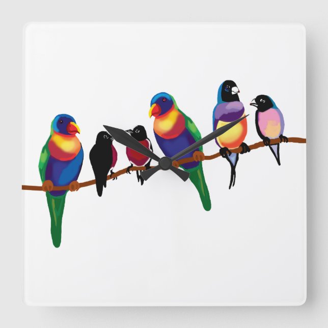 Birds on a branch square wall clock (Front)