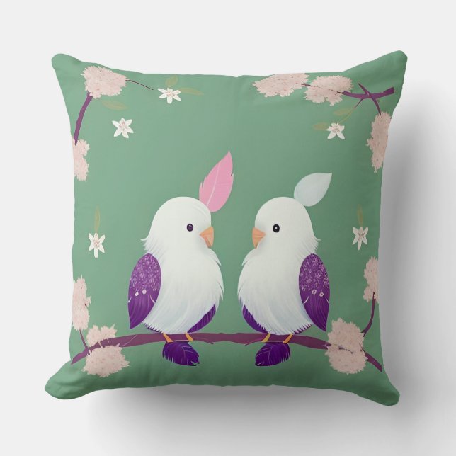 Birds on a Cherry Blossom Branch Cushion (Front)