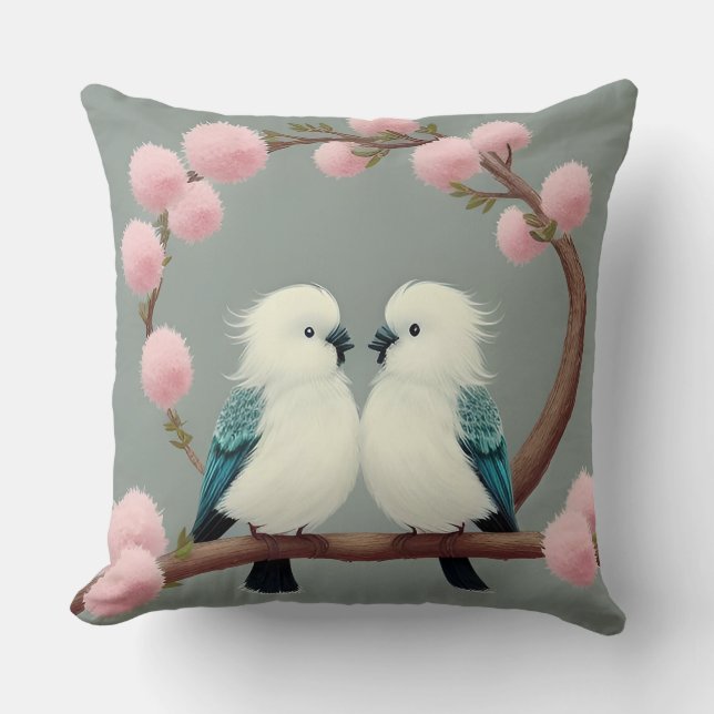Birds on a Cherry Blossom Branch Cushion (Front)