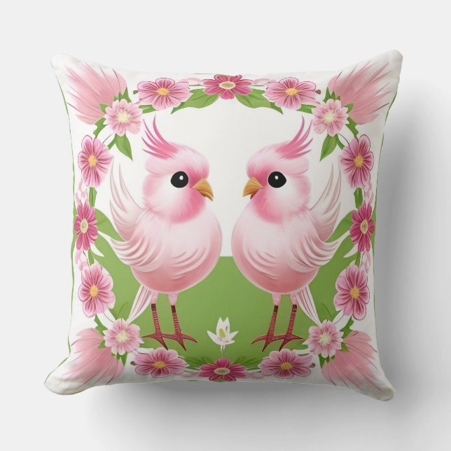 Birds on a Cherry Blossom Branch Cushion (Front)