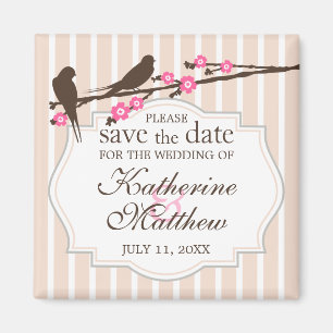 Birds on a Flowering Sakura Save The Date Magnet
