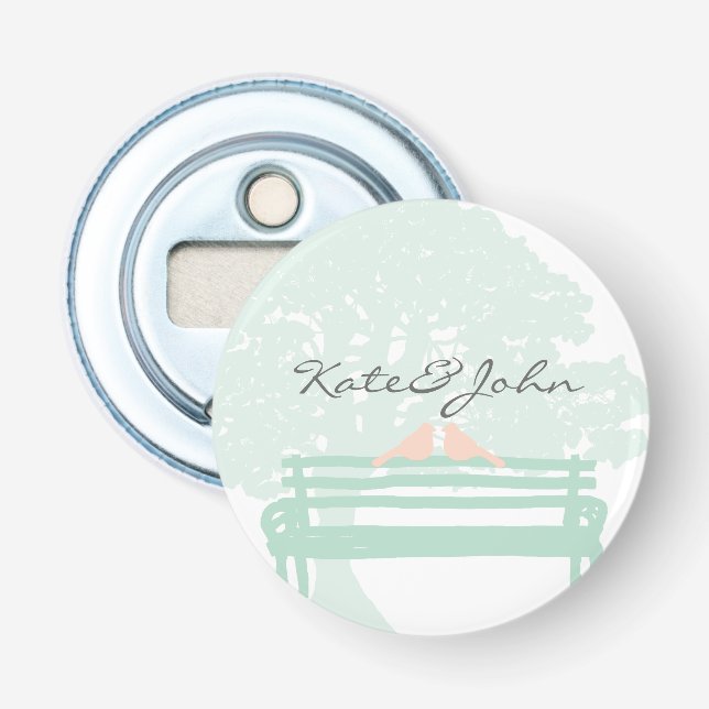 Birds on a Park Bench Wedding Bottle Opener (Front)