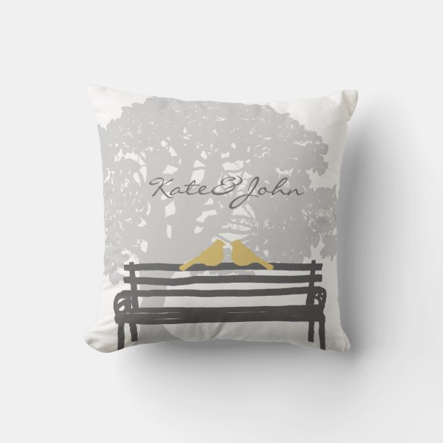 Birds on a Park Bench Wedding Cushion (Front)