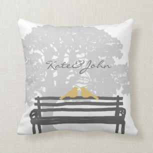 Birds on a Park Bench Wedding Cushion