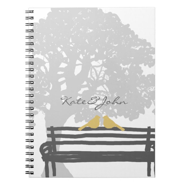 Birds on a Park Bench Wedding Spiral Notebook (Front)