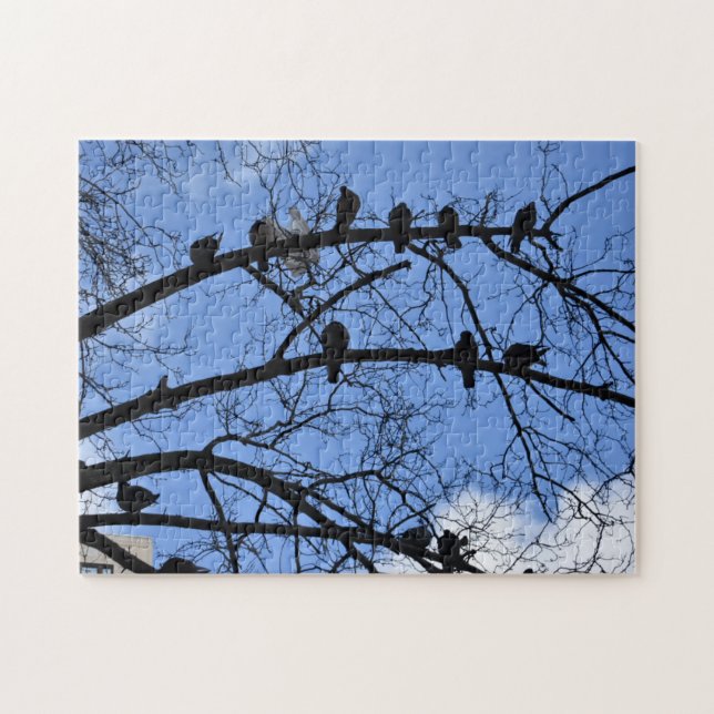 Birds on a Tree Branch Pigeon Silhouette Photo Jigsaw Puzzle (Horizontal)