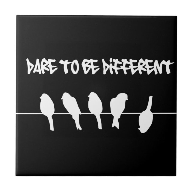 Birds on a wire – dare to be different (black) tile (Front)