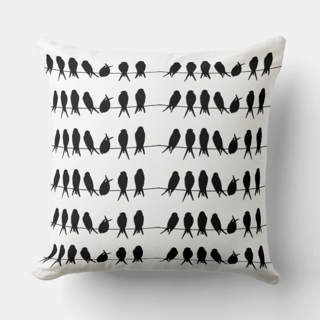 Birds on a wire ~ editable background colour cushion (Front)