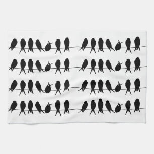 Birds on a wire ~ editable background colour tea towel