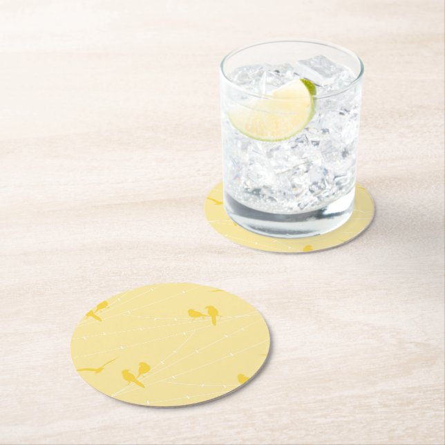 Birds on a Wire Round Paper Coaster (Insitu)