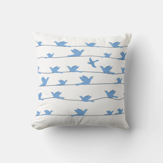 Birds on a Wire, Silhouette in Blue Cushion (Front)