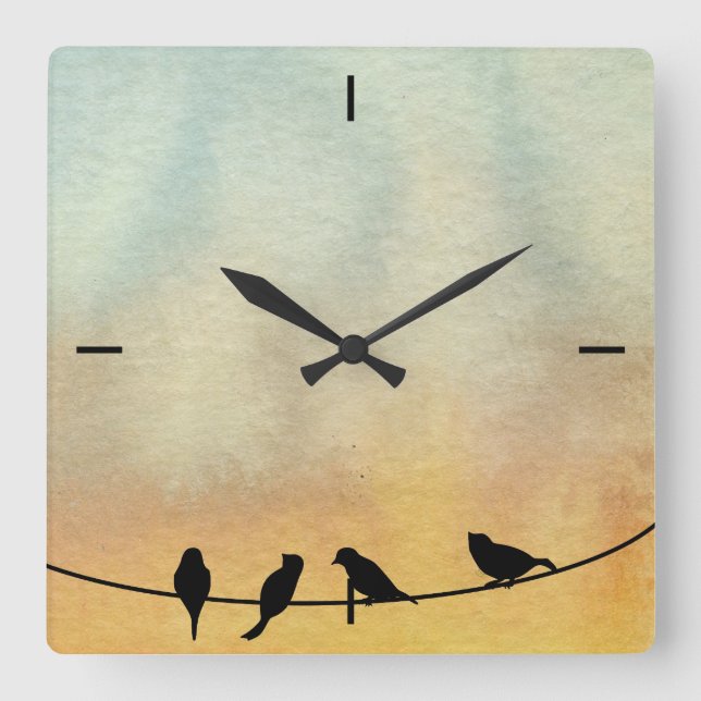 Birds on a wire square wall clock (Front)